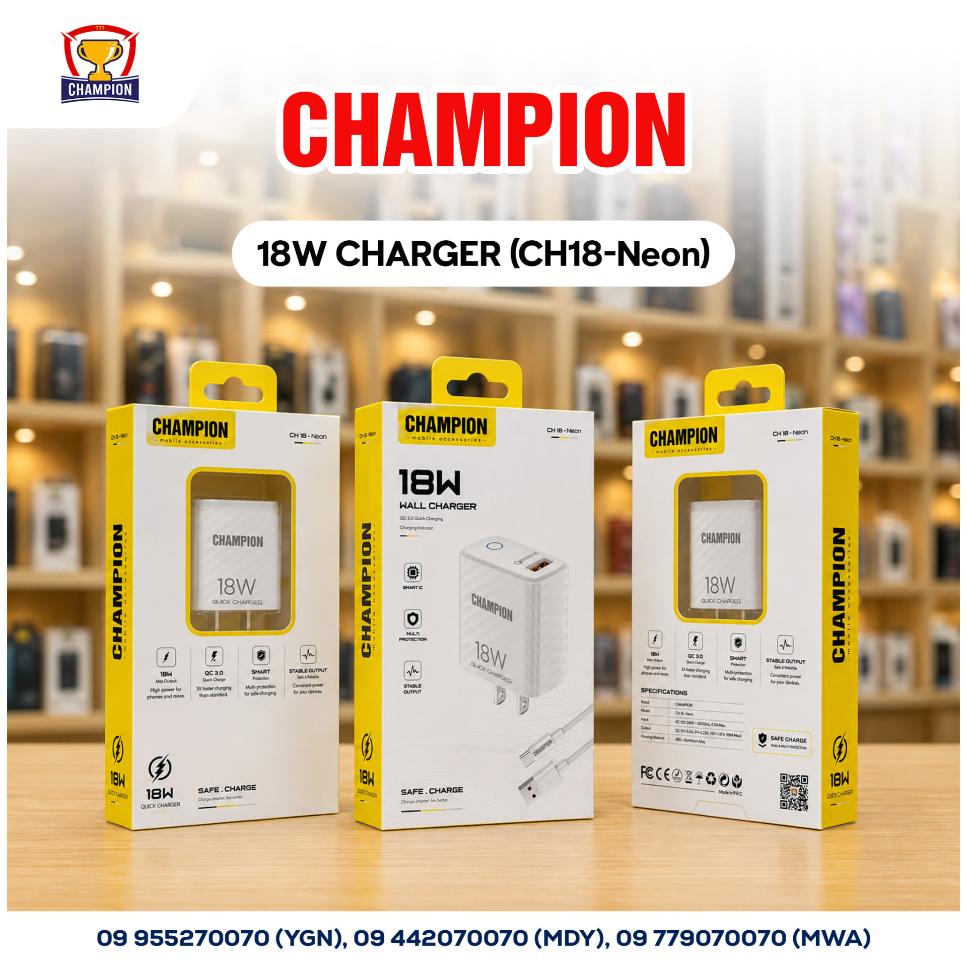 CHAMPION 18W Charger (CH18-Neon)